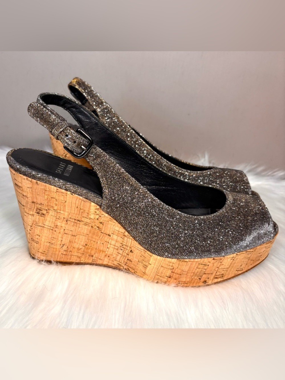 STUART WEITZMAN Metallic Cork Wedge Sandal - Picture 3 of 11